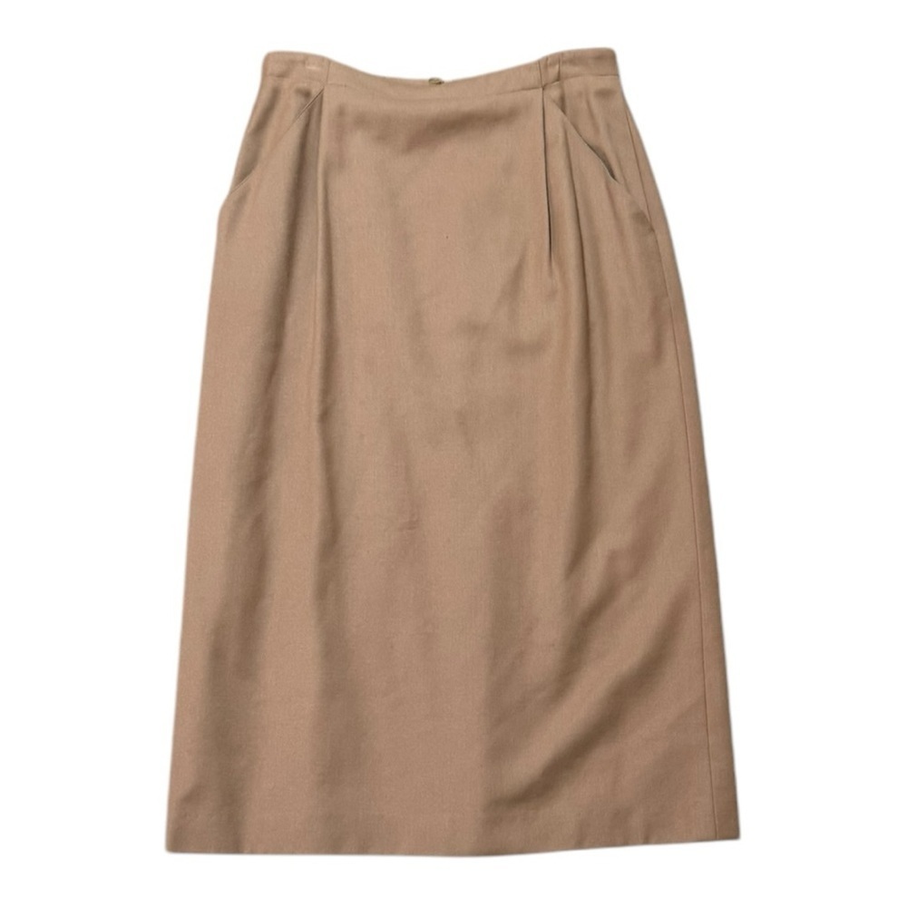 ESCADA Vintage Virgin Wool Skirt Midi Pleats Camel Tan Size 40 6 8 10 Party Work